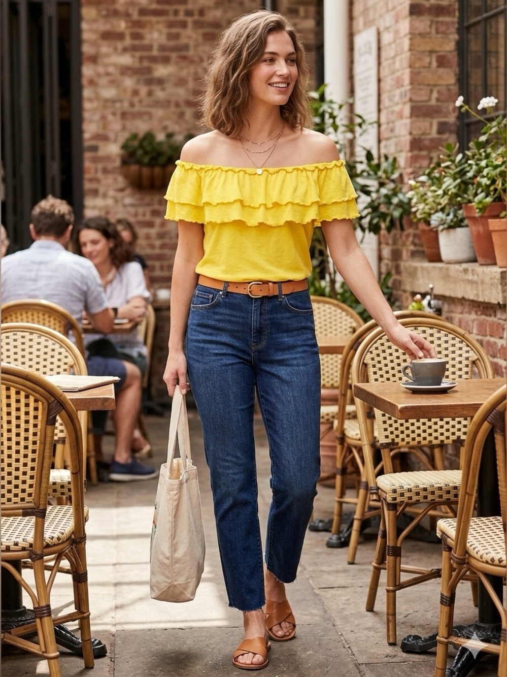 Ralph Lauren Bright Yellow Off-Shoulder Ruffle Camisole